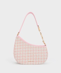 CHARLES&KEITH ショルダーバッグ メッシュ&レザー モノグラムショルダーバッグ - ブラック