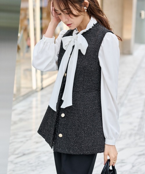 k.ake様】PLST ツイードペプラムジレ ベスト ツイード M 完売 PLST