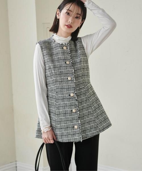 ロージーモンスター ベストリボンツイードジレ 5/23～【SPRING SALE】marine tweed gilet【オフホワイトのみ