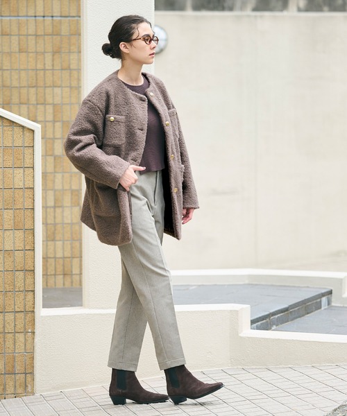 coca（コカ） ノーカラーコート コート プードルボア金釦ノーカラー