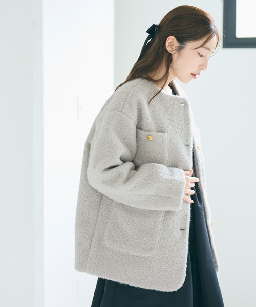 coca（コカ） ノーカラーコート コート プードルボア金釦ノーカラー