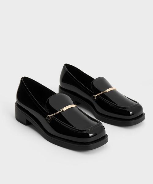 メタリックアクセント ローファーパンプス - ブラックボックス CHARLES & KEITH メタリックアクセント ローファーパンプス 【再