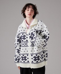 ONCILY セーター ニット NORDIC PATTERN COWICHAN ZIP KNIT