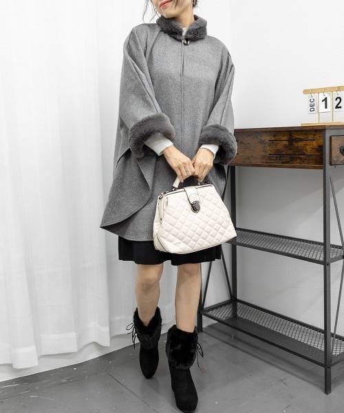 【みんみん様】OTTO SUMISHO ケープコート　ポンチョ　カシミヤ　M sankyo shokai カシミヤ ケープ マント フード付き フォックス