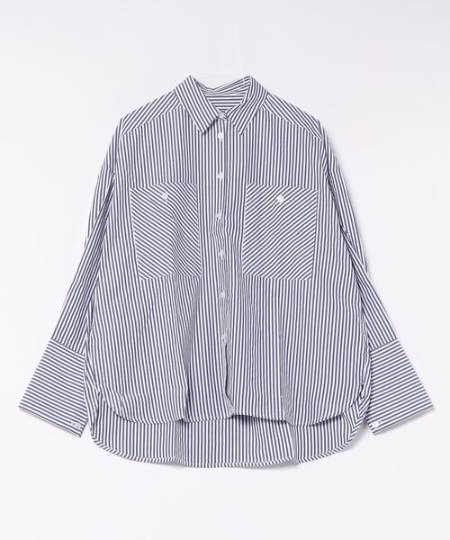 STYLEBLOCK ブラウス シャツ 先染めストライプスリットスリーブ