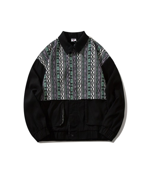 カバーオール HOOK -original- 古着風幾何学模様ジャカード切り替え