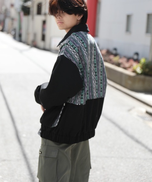 カバーオール HOOK -original- 古着風幾何学模様ジャカード切り替え