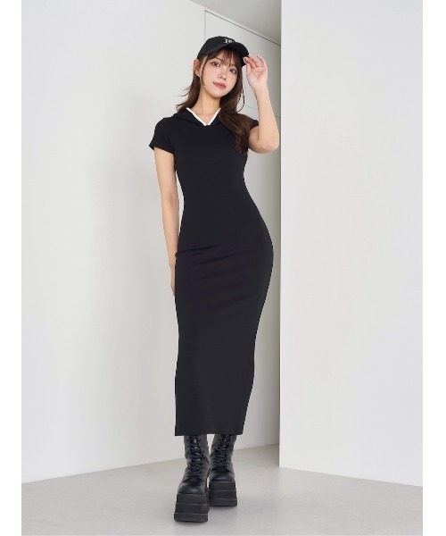 ワンピース 半袖 バックオープンカットロングワンピース