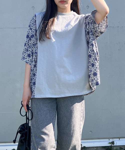 AS KNOW tシャツ 異素材MIX タックプルオーバー レディース