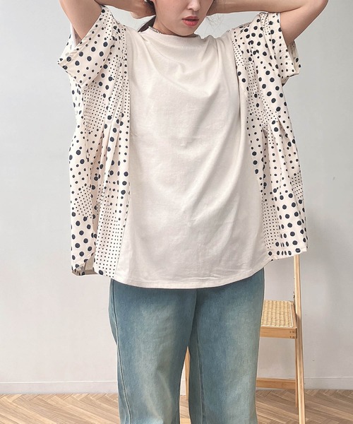 センソユニコ 芽風 チェック 異素材 ゆったり Tシャツ プルオーバー 38 Tシャツ/カットソー | Sensounico ONLINE STORE