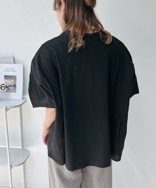 AS KNOW tシャツ 異素材MIX タックプルオーバー レディース