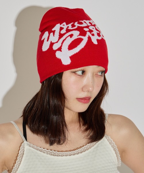 LANVIN - coco 未使用品 ランバンスポール LANVIN SPORT ニット帽 F(55-59cm) レッド 赤 ビジュー付きニットワッチ ビーニー LANVIN - coco 未使用品 ランバンスポール LANVIN SPORT ニット