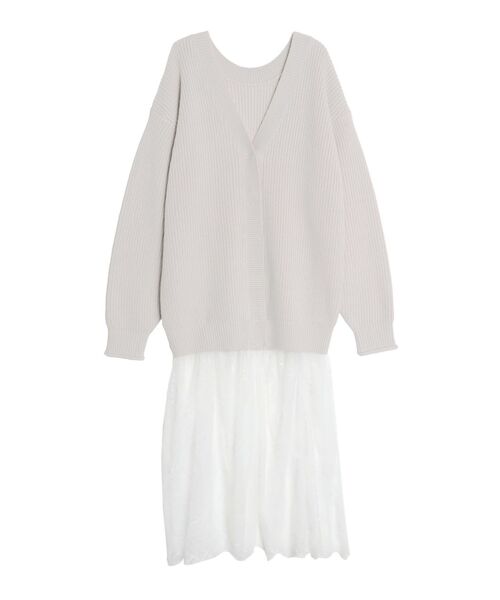 【新品】CALNAMUR カルナムール レース×ニットロングカーディガン CALNAMUR カーディガン LACE×KNIT LONG CD/レース×ニットロング