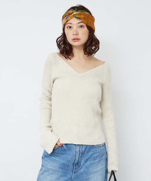 ニット セーター 2WAYスパンコールラメリブニット レディース Rouge vif ニット セーター 2WAYスパンコールラメリブニット