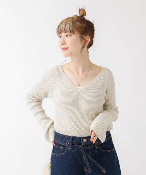 Rouge vif ニット セーター 2WAYスパンコールラメリブニット