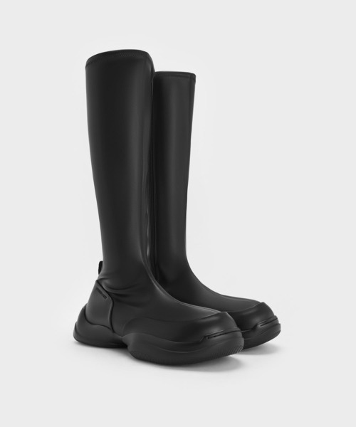 charles&keith ロングブーツ CHARLES & KEITH Jett ジェット スローチーロングブーツ（Black
