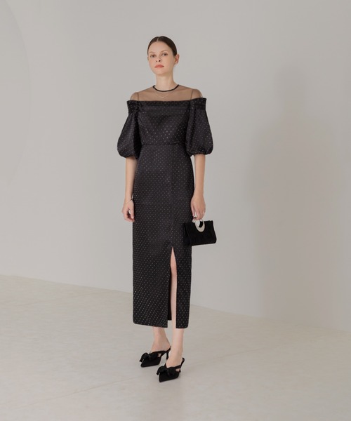 LEJA ドットストーンパフスリーブスリット結婚式 パーティードレス Leja ドレス 「LEJA」ドットストーンパフスリーブスリットI