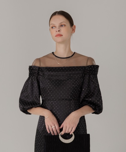 LEJA ドットストーンパフスリーブスリット結婚式 パーティードレス Leja ドレス 「LEJA」ドットストーンパフスリーブスリットI