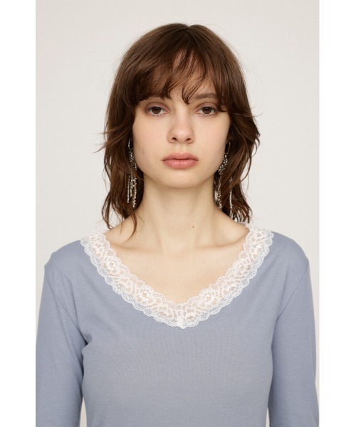SLY tシャツ LACE DOCKING V/N TOPS レース ドッキン