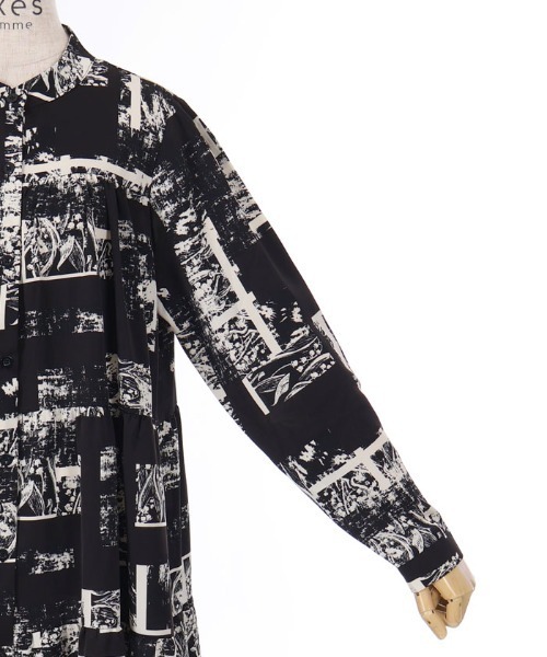 axes femme 長袖　柄　ロングワンピース　ブラック　サイズ　M axes femme 長袖 柄 ロングワンピース ブラック サイズ M - メルカリ