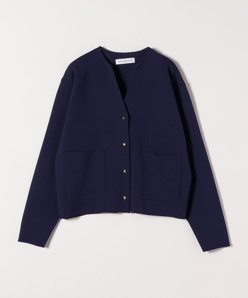 ノーカラーニットジャケット　NAVY quaranciel ジャケット ノーカラージャケット quaranciel:「手洗い可能
