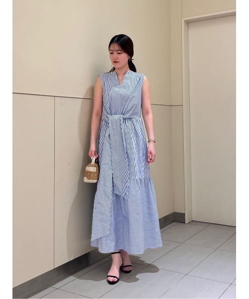 【美品LOULOU WILLOUGHBY】 ストライプ柄カシュクールワンピース セール】【LOULOU WILLOUGHBY】コードストライプカシュクール