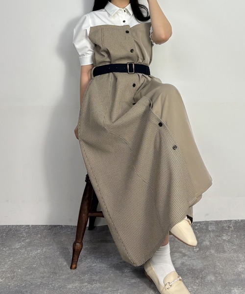 M&KYOKO ドッキングワンピース　シャツワンピース　シルク混 M&KYOKO ドッキングワンピース シャツワンピース シルク混