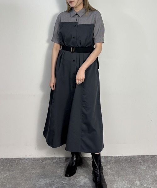 TSUNODA ドッキングシャツワンピース 紺 白 サイズ38*ED132 TSUNODA ドッキングシャツワンピース 紺 白 サイズ38*ED132