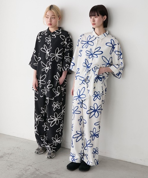 花柄ポリエステルパジャマセット miniministore レディース 可愛い パジャマ 3点セット【ゆう