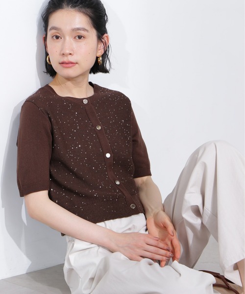 スパンコールショートカーディガン N.Natural Beauty Basic カーディガン スパンコールショート