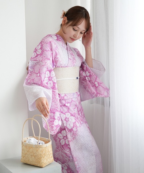 utatane 浴衣 有松絞り浴衣3点セット 香り立つ桜色 レディース