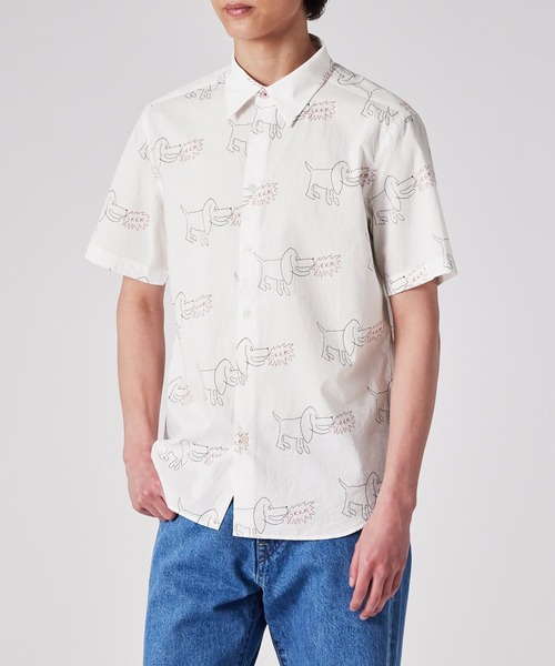 美品✨PS Paul Smith 花柄 半袖シャツ XL 日本製 総柄 コットン PS Paul Smith シャツ 半袖 Drawn by ”Dog” 半袖シャツ / 152713 619PN