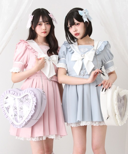 DearMyLove ワンピース ハートレースリボンセーラーワンピース