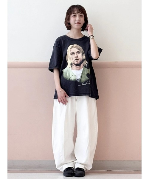 Cobain グラフィックTシャツ Kurt Cobain ニルヴァーナ グラフィック Tシャツ ダークブルー