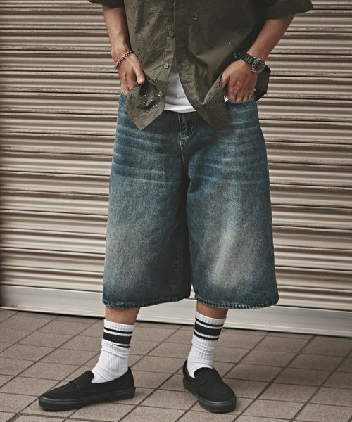 パンツ Denim half pants ALL RUNS ジーンズ Faded denim half pants / 色落ち加工 デニム
