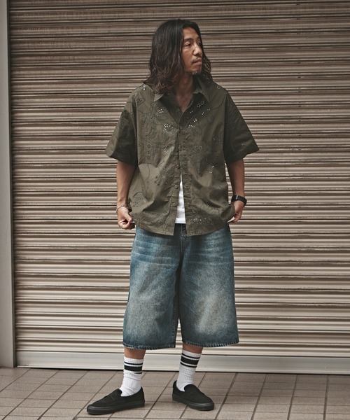 ALL RUNS ジーンズ Faded denim half pants / 色落ち加工 デニム