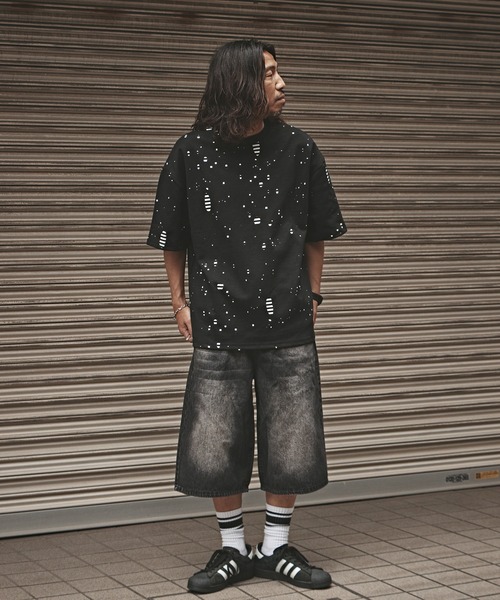 ALL RUNS ジーンズ Faded denim half pants / 色落ち加工 デニム