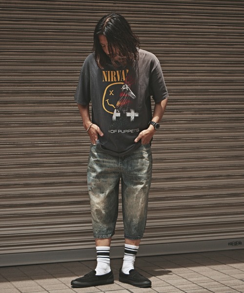ALL RUNS ジーンズ Faded denim half pants / 色落ち加工 デニムハーフ