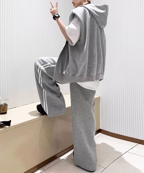 leticanterbury パーカーセットアップ⭐︎レディースL NOWLE パーカー 「NOWLE」ライン柄 ノースリーブ ジップ