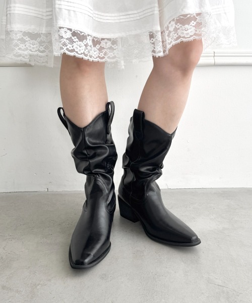 【新品/未使用】レディース 黒 蛇Xレザー コンビ ウエスタンブーツ サイズ37 Loueme ブーツ スラウチーウエスタンブーツ レディース : ZOZOTOWN