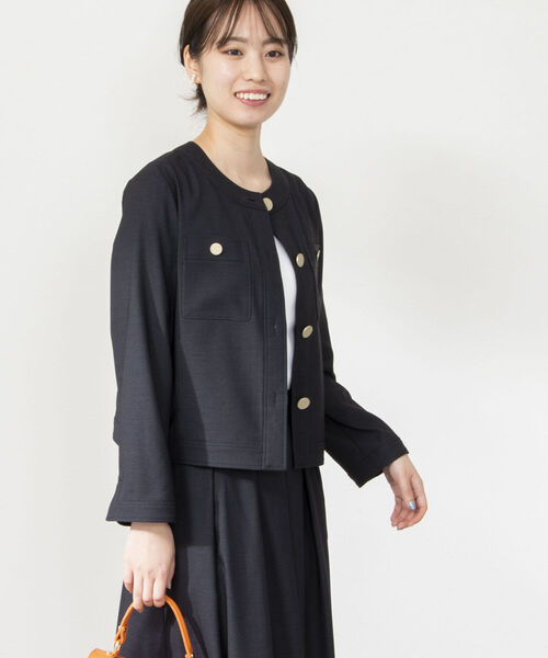 NOLLEY'S 美品　ノーカラー　ジャケット アウター　ネイビー 38 NOLLEY'S 「NOLLEY'S」 ノーカラージャケット 38 ネイビー