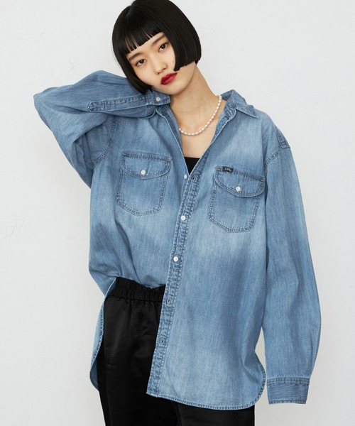 ブラウス シャツ Lee/リー「予約」こなれデニムシャツ　ゆるっとサイズ ライトオンスで着やすい 羽織 シャツ レディース