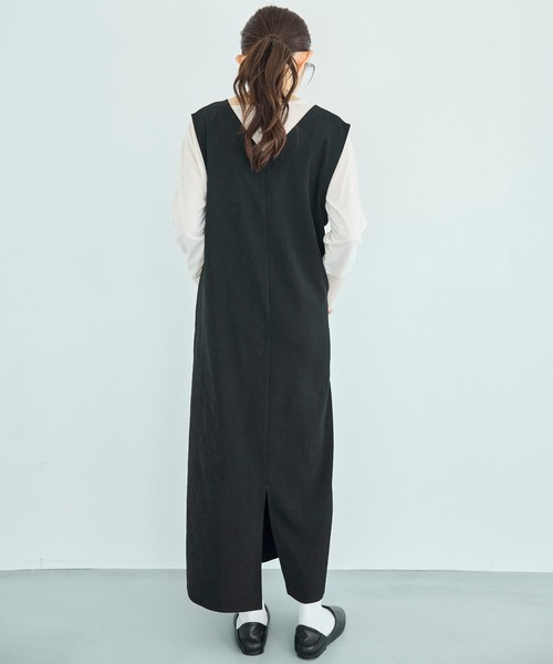 mil（ミル） ジャンパースカート サイドポケットVネックワンピース