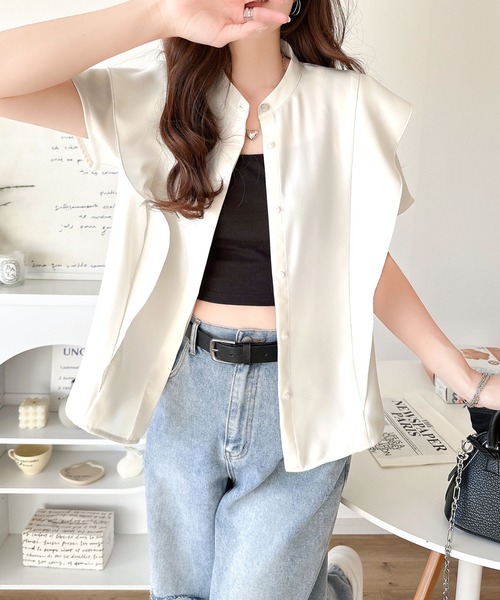 「classicalelf」 半袖ブラウス MEDIUM グレイッシュベージュ レディース_画像5