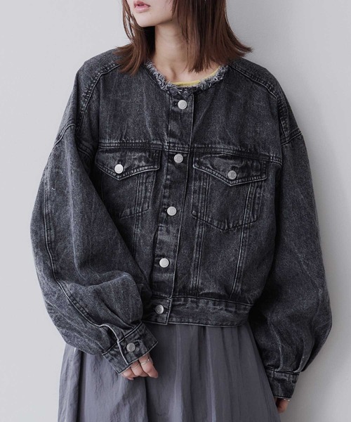 Bulue. デニムジャケット gジャン 「Bulue.」ノーカラーフリンジデニム