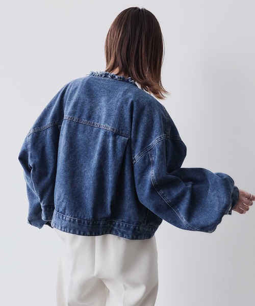 Bulue. デニムジャケット gジャン 「Bulue.」ノーカラーフリンジデニム