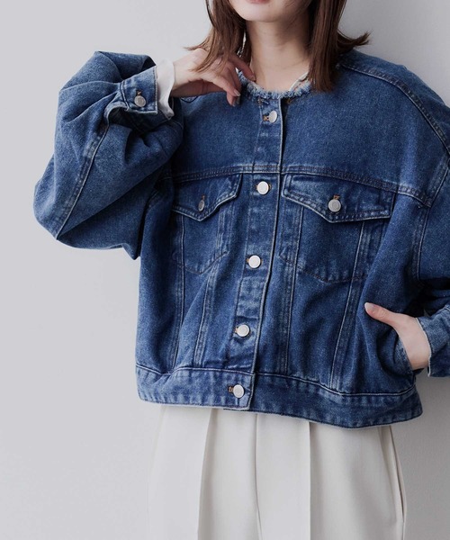 Bulue. デニムジャケット gジャン 「Bulue.」ノーカラーフリンジデニム