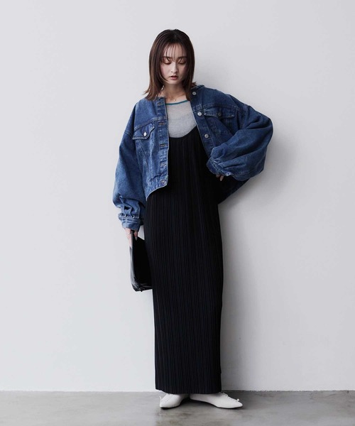 Bulue. デニムジャケット gジャン 「Bulue.」ノーカラーフリンジデニム