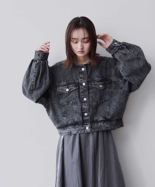 Bulue. デニムジャケット gジャン 「Bulue.」ノーカラーフリンジデニム