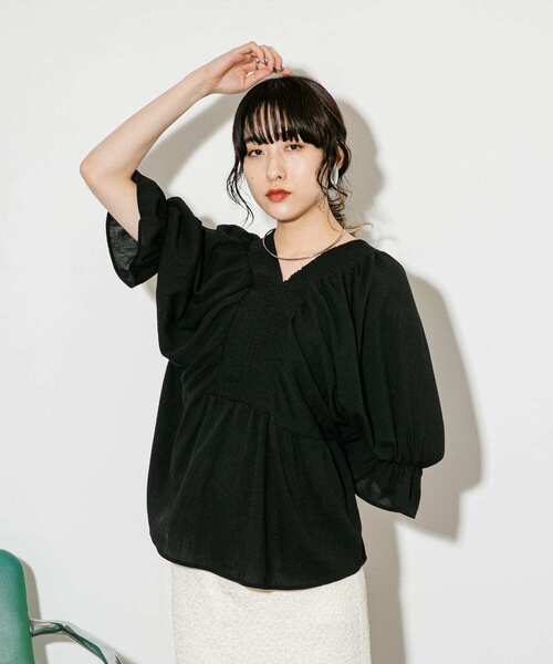 「KBF」 7分袖ブラウス ONE レッド レディース_画像4
